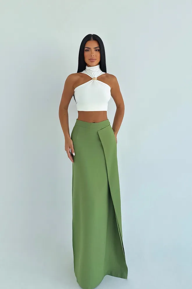 EYYO ATELIER Jupe Portefeuille Maxi Sexy Formelle Élégante Verte Vêtements en gros 1