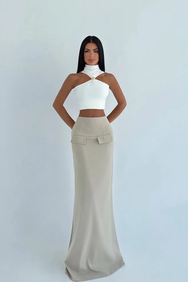 EYYO ATELIER Beige Mermaid Maxi Skirt With High Waist Wholesale Clothing 1