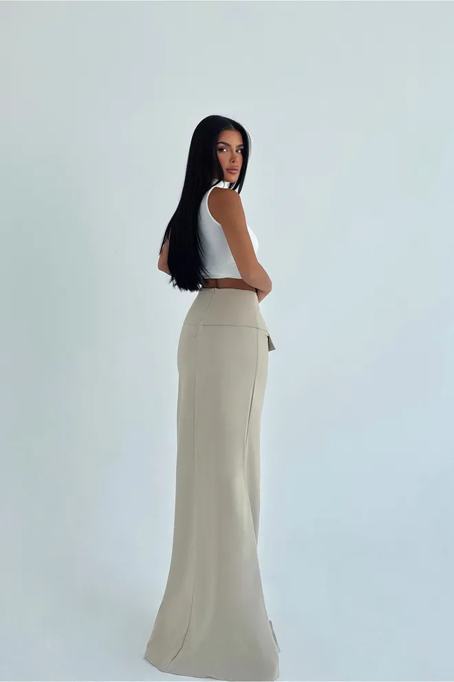 EYYO ATELIER Beige Mermaid Maxi Skirt With High Waist Wholesale Clothing Work