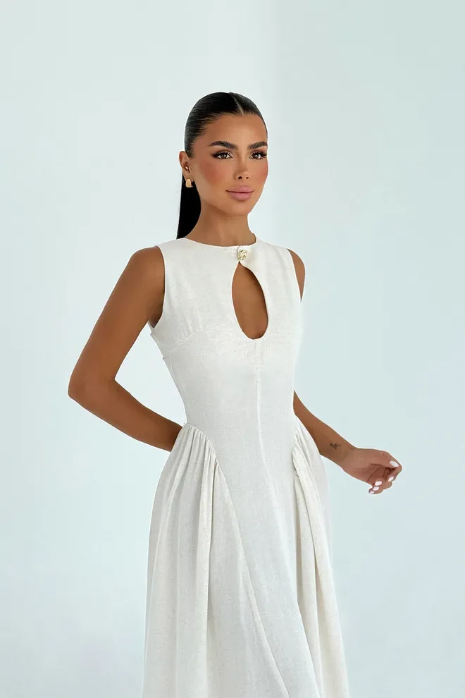 EYYO ATELIER Weißes Elegantes Fit And Flare Kleid Großhandelskleidung Sexy