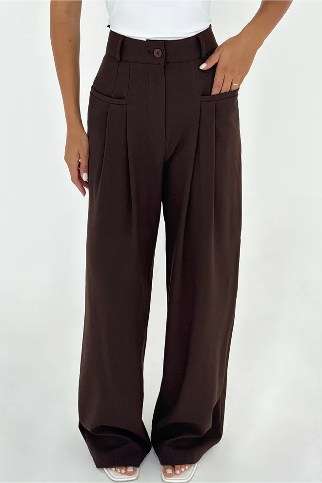 EYYO ATELIER Braune Palazzo Hose Mit Hoher Taille Und Weitem Bein Großhandelskleidung 1