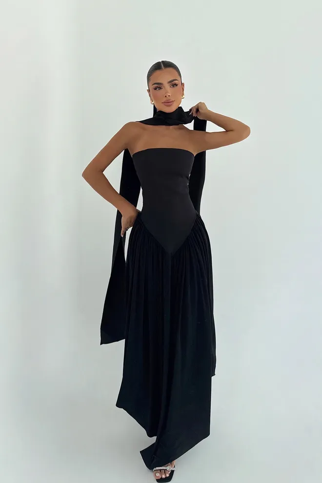 EYYO ATELIER Black Elegant Strapless Slip Dress Wholesale Clothing Sexy