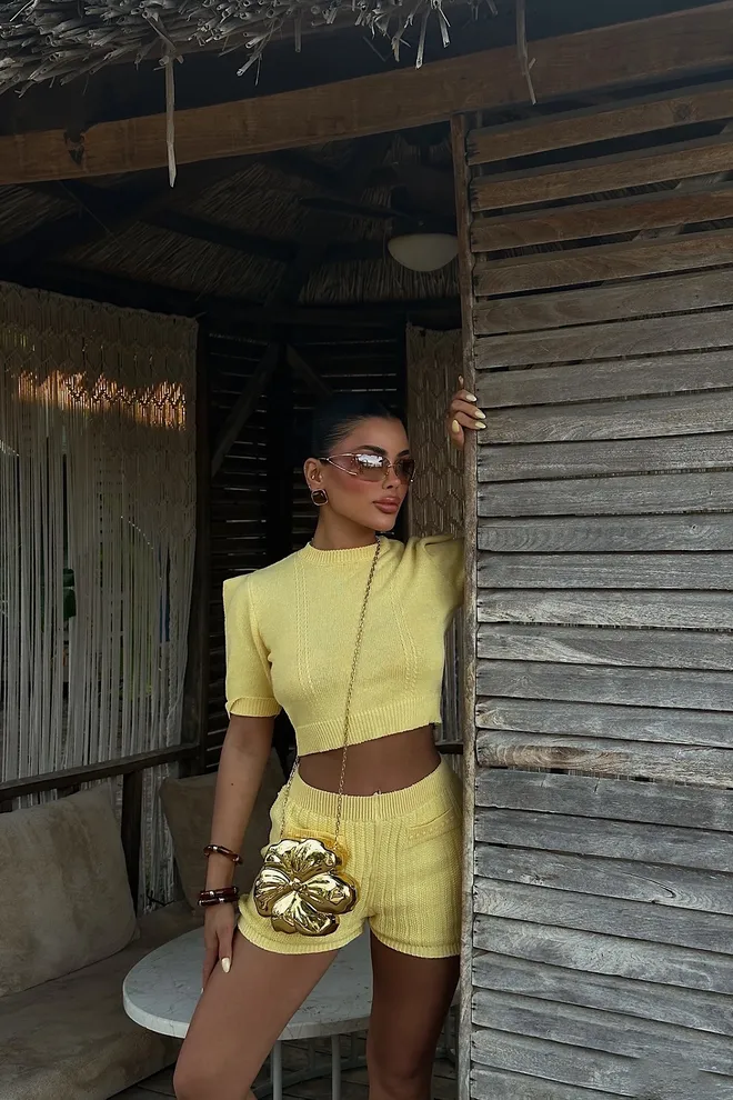 EYYO ATELIER Conjunto Amarillo Casual Deporte Ropa De Calle Ropa al por mayor Casual