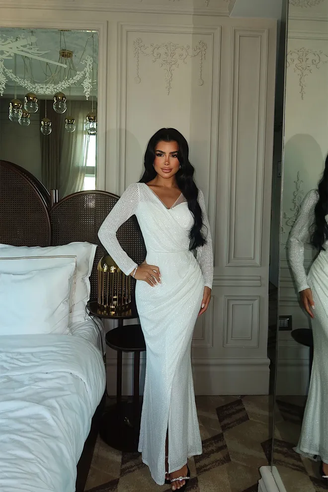 EYYO ATELIER Blanc Élégant Formel Glamour Fourreau Robe Vêtements en gros Formel