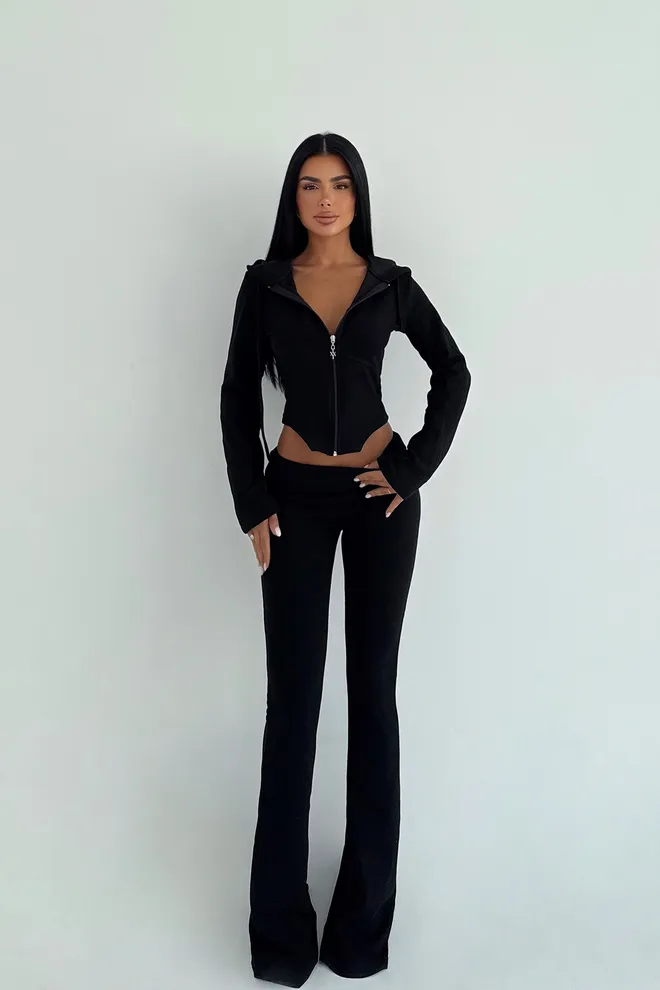 EYYO ATELIER Fato Preto Justo Com Perna Alargada Roupas por atacado 1