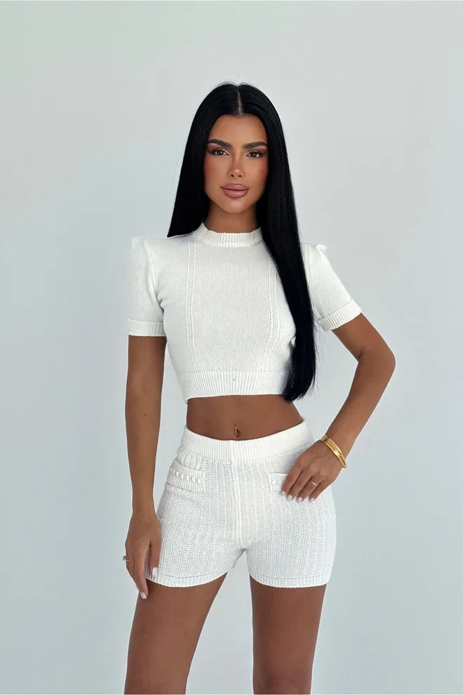 EYYO ATELIER Conjunto Branco Casual Sensual Elegante Roupas por atacado Casual