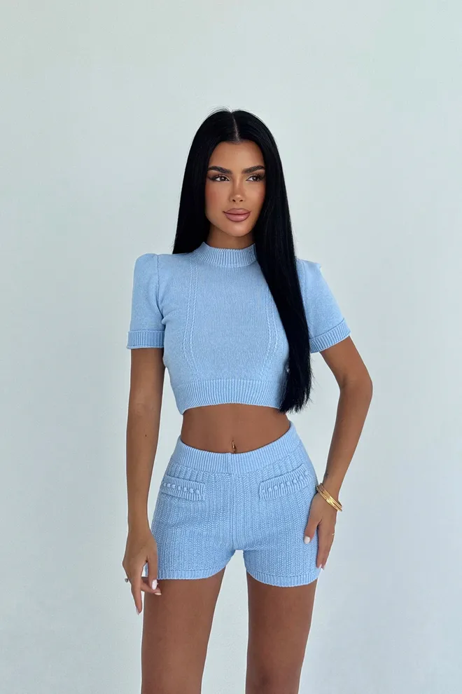 EYYO ATELIER Σετ Μπλε Casual Σέξι Streetwear Κομψό Χονδρικό εμπόριο ενδυμάτων Casual