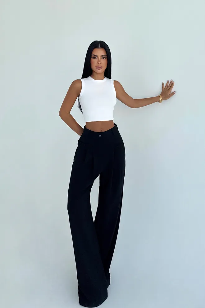 EYYO ATELIER Schwarze Elegante Palazzo Hose Großhandelskleidung Lässig