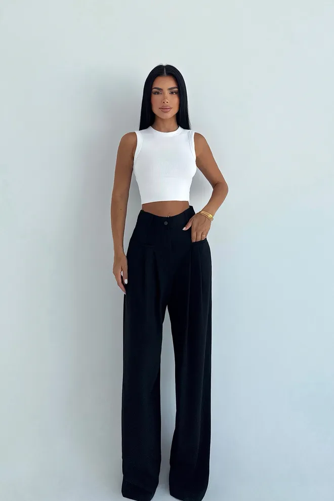 EYYO ATELIER Schwarze Elegante Palazzo Hose Großhandelskleidung Arbeit