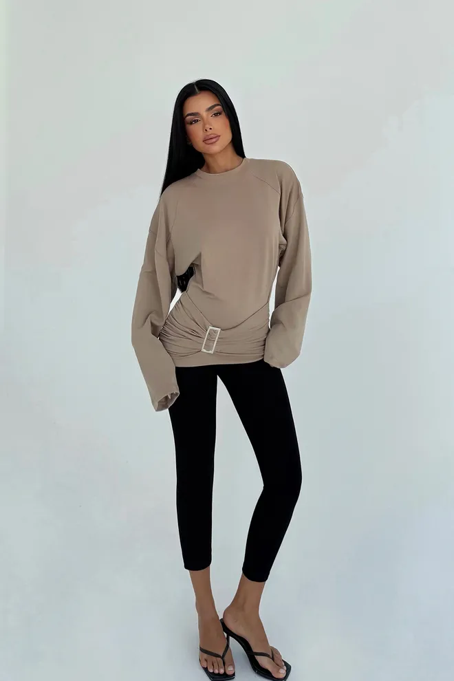 EYYO ATELIER Beige Casual Elegant Blouse Groothandel Kleding Casual