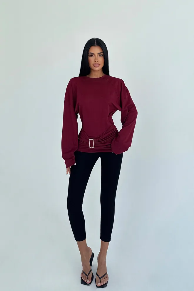 EYYO ATELIER Bordeauxrood Blouse Groothandel Kleding Casual