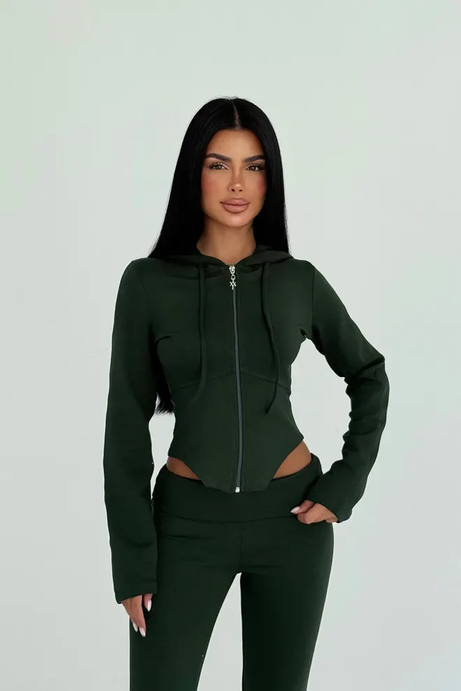 EYYO ATELIER Fato De Treino Preto Slim Fit Com Fecho E Capuz Roupas por atacado 1