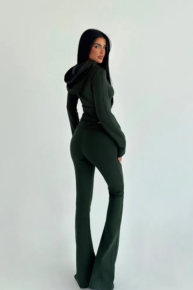 EYYO ATELIER Fato De Treino Preto Slim Fit Com Fecho E Capuz Roupas por atacado A relaxar
