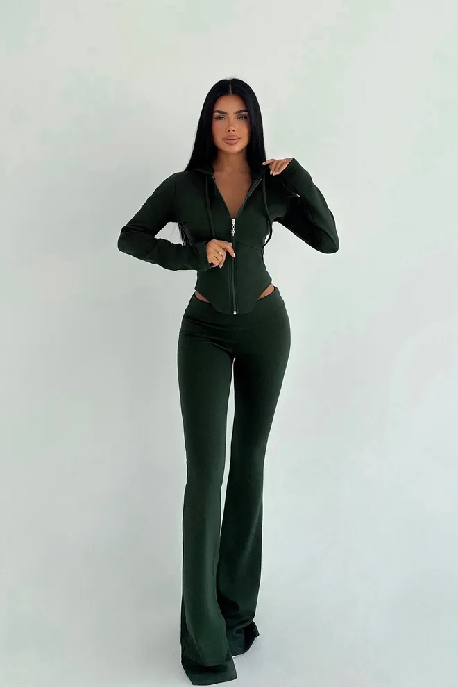 EYYO ATELIER Zwarte Trainingspak Slim Fit Met Rits En Capuchon Groothandel Kleding Casual