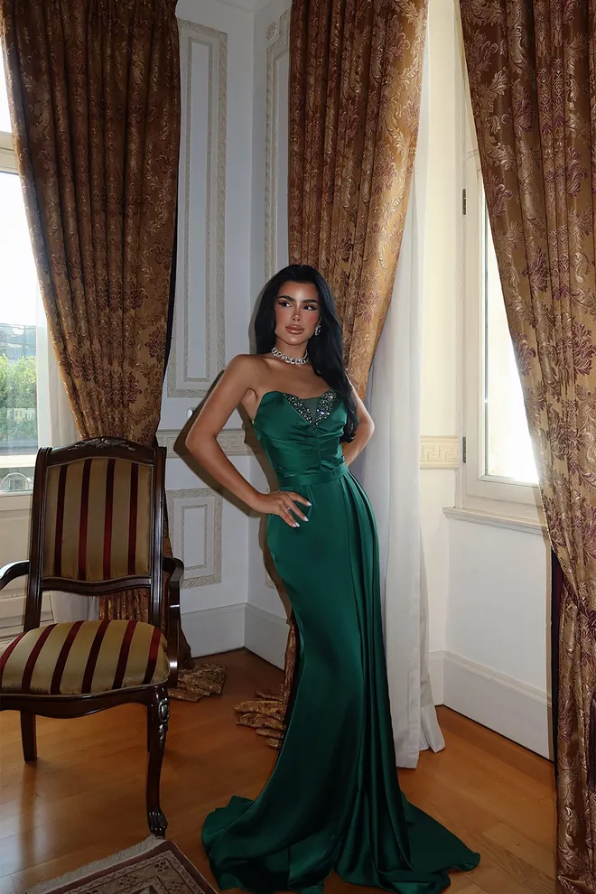 EYYO ATELIER Rochie Verde Elegantă Fără Bretele Tip Bodycon Îmbrăcăminte cu ridicata Sexy