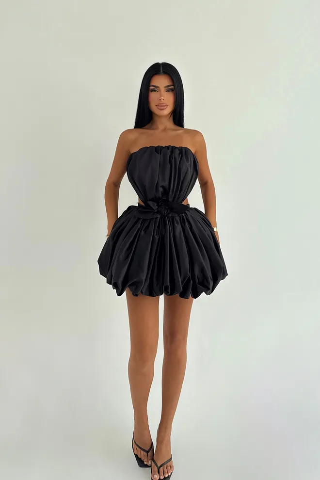 EYYO ATELIER Black Senda Mini Elbise Îmbrăcăminte cu ridicata Sexy