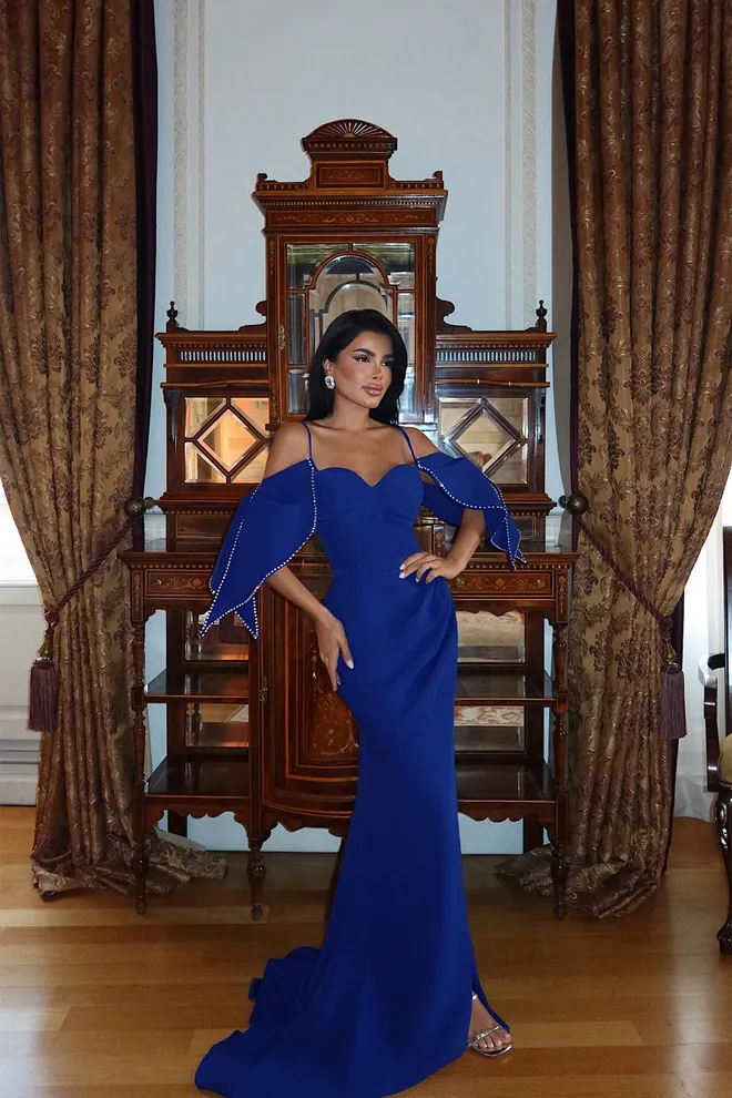 EYYO ATELIER Azul Sensual Elegante Fit And Flare Vestido Roupas por atacado Sensual