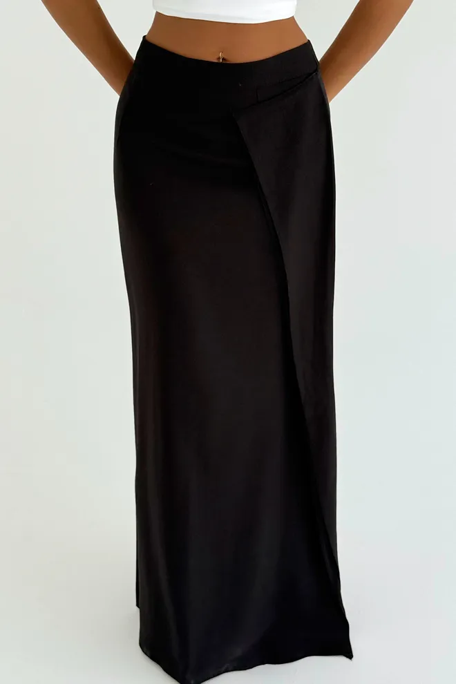 EYYO ATELIER Black Sexy Elegant Formal Glam Maxi Wrap Skirt Wholesale Clothing 1