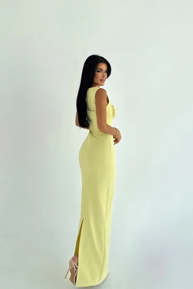 EYYO ATELIER Vestido Bainha Amarelo Elegante Com Decote Quadrado Roupas por atacado Trabalho