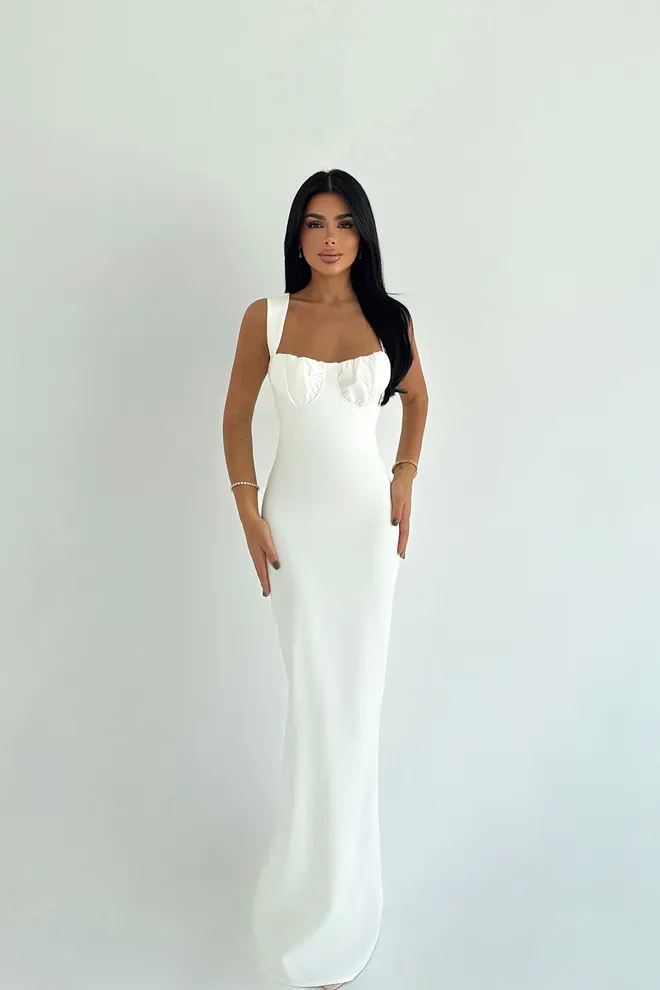 EYYO ATELIER Branco Sensual Elegante Formal Glamoroso Bainha Vestido Roupas por atacado 1