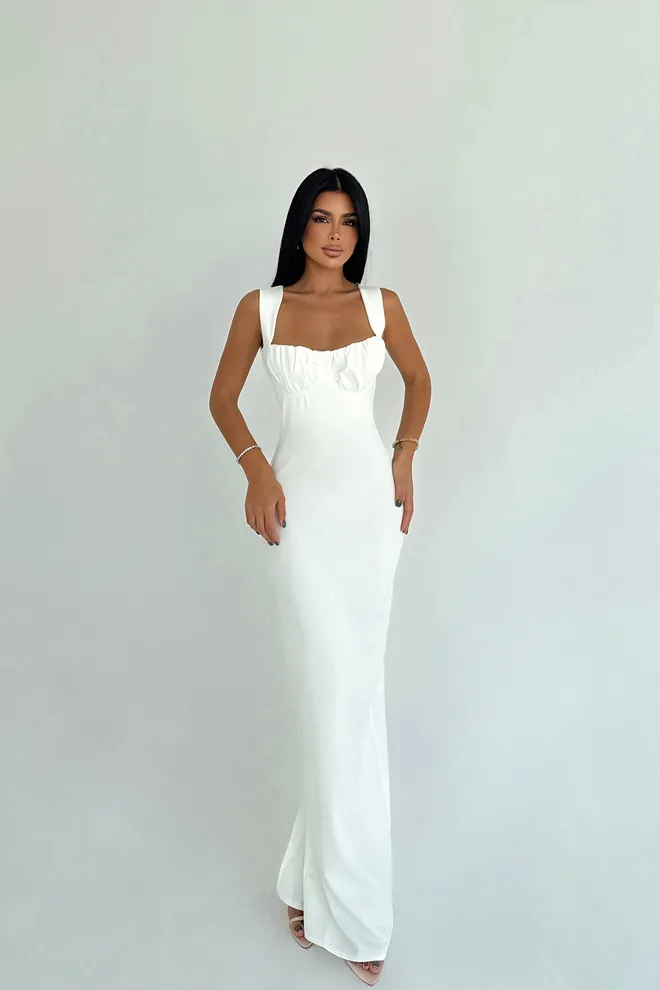 EYYO ATELIER Branco Sensual Elegante Formal Glamoroso Bainha Vestido Roupas por atacado Sensual