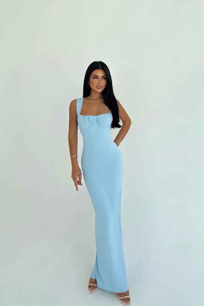 EYYO ATELIER Azul Sensual Elegante Formal Glamoroso Bodycon Vestido Roupas por atacado Sensual