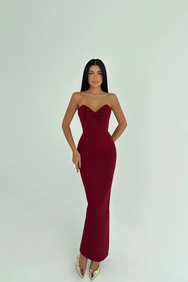 EYYO ATELIER Bordo Rdeča Bodycon Obleka S Sweetheart Neck Izrezom Oblačila na debelo Seksi