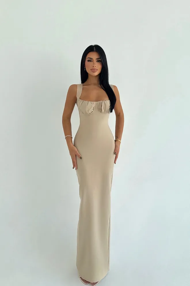 EYYO ATELIER Vestido Bege Sensual Elegante Formal Glamoroso Bodycon Roupas por atacado Sensual