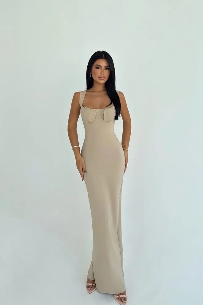 EYYO ATELIER Vestido Bege Sensual Elegante Formal Glamoroso Bodycon Roupas por atacado 1