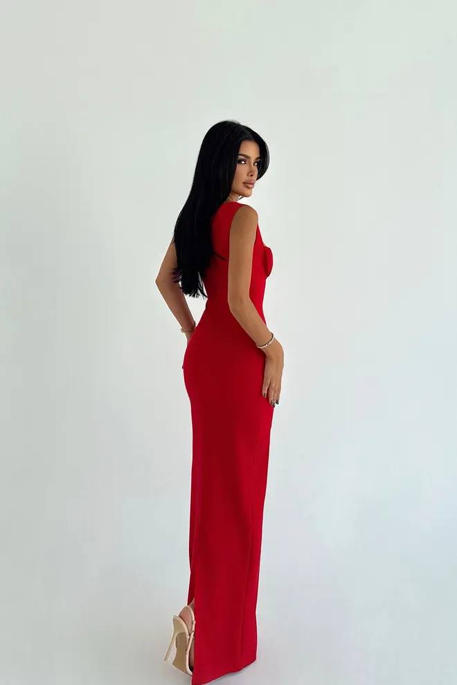 EYYO ATELIER Vestido Vermelho Glamoroso Elegante Bainha Roupas por atacado Natal