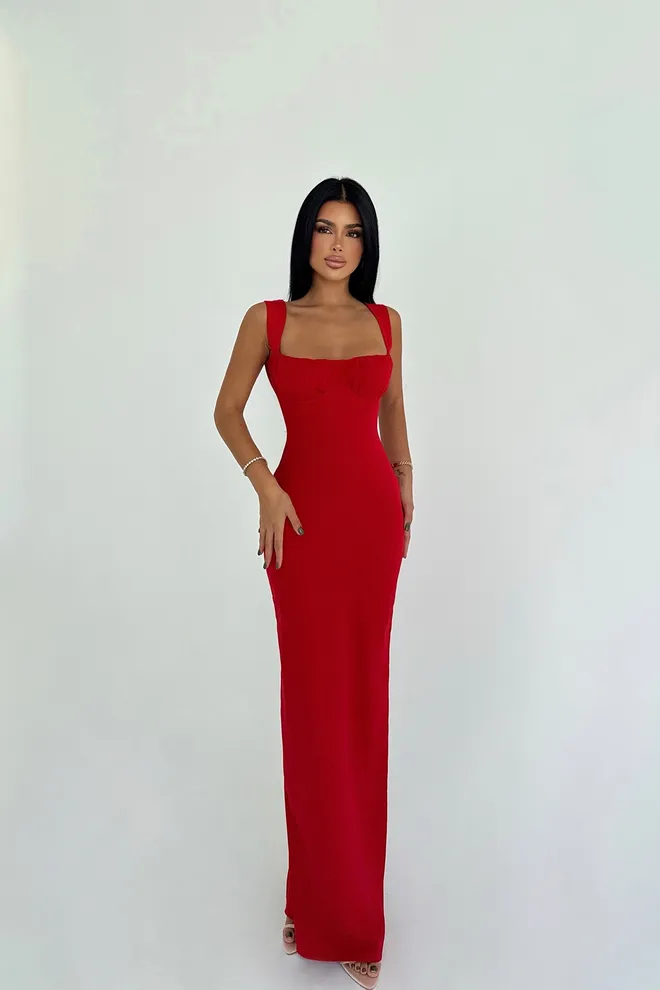 EYYO ATELIER Vestido Vermelho Glamoroso Elegante Bainha Roupas por atacado 1