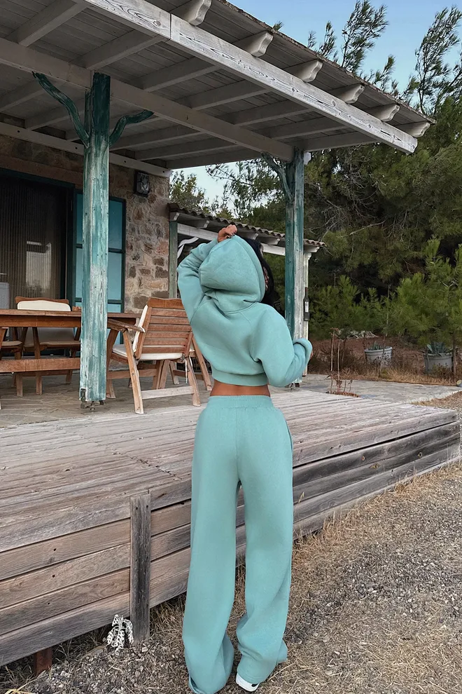 EYYO ATELIER Grüner Trainingsanzug Slim Fit Kapuzen Jogger Für Herbst & Frühling Großhandelskleidung Lounge