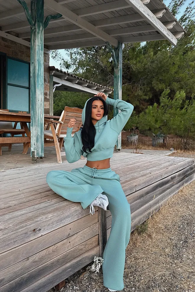 EYYO ATELIER Grüner Trainingsanzug Slim Fit Kapuzen Jogger Für Herbst & Frühling Großhandelskleidung 1