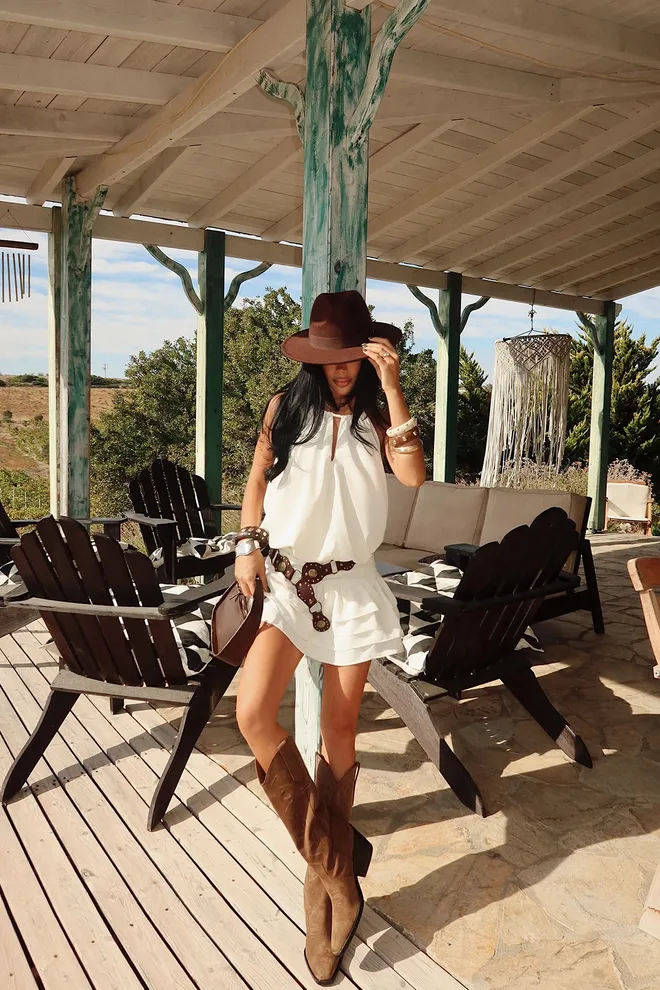 EYYO ATELIER White Boho Babydoll Mini Dress With Halter Neck Wholesale Clothing Spring