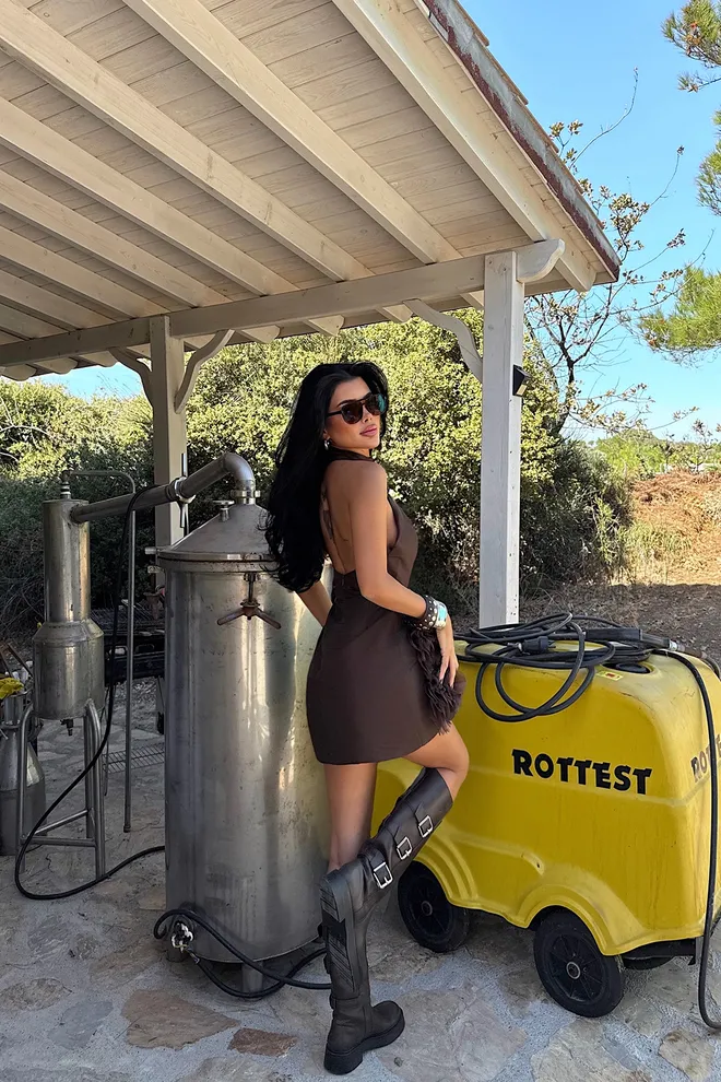 EYYO ATELIER Brown Glam Halter Neck Sheath Mini Dress Wholesale Clothing Spring