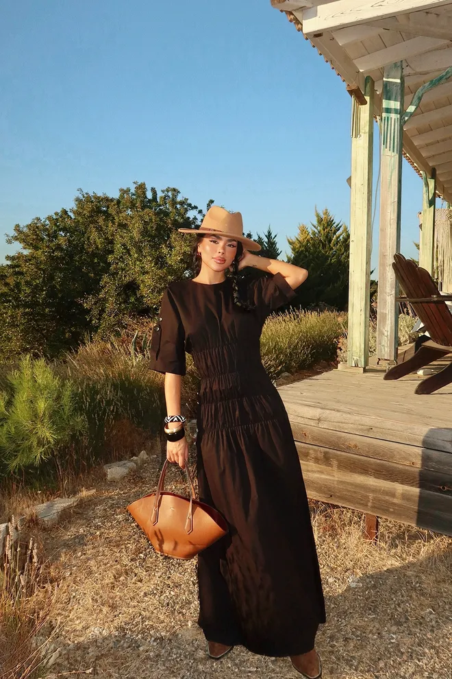 EYYO ATELIER Black Ethnic Fit & Flare Dress Wholesale Clothing 1