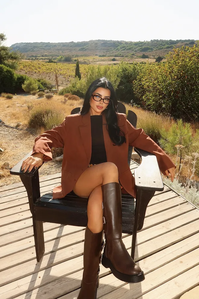 EYYO ATELIER Brown Elegant Single Breasted Blazer Jacket Wholesale Clothing Vintage