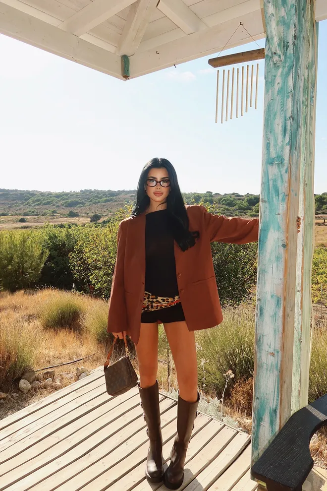 EYYO ATELIER Brown Elegant Single Breasted Blazer Jacket Wholesale Clothing Spring