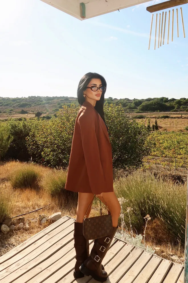 EYYO ATELIER Brown Elegant Single Breasted Blazer Jacket Wholesale Clothing Work