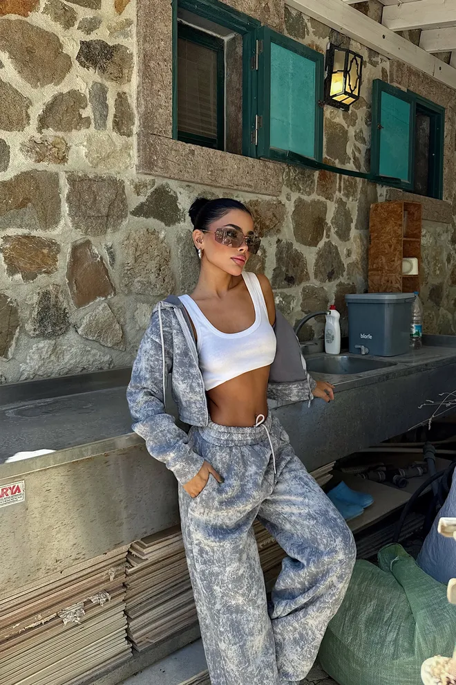 EYYO ATELIER Grey Tracksuit With Oversized Fit And Hooded Neck Wholesale Clothing Spring