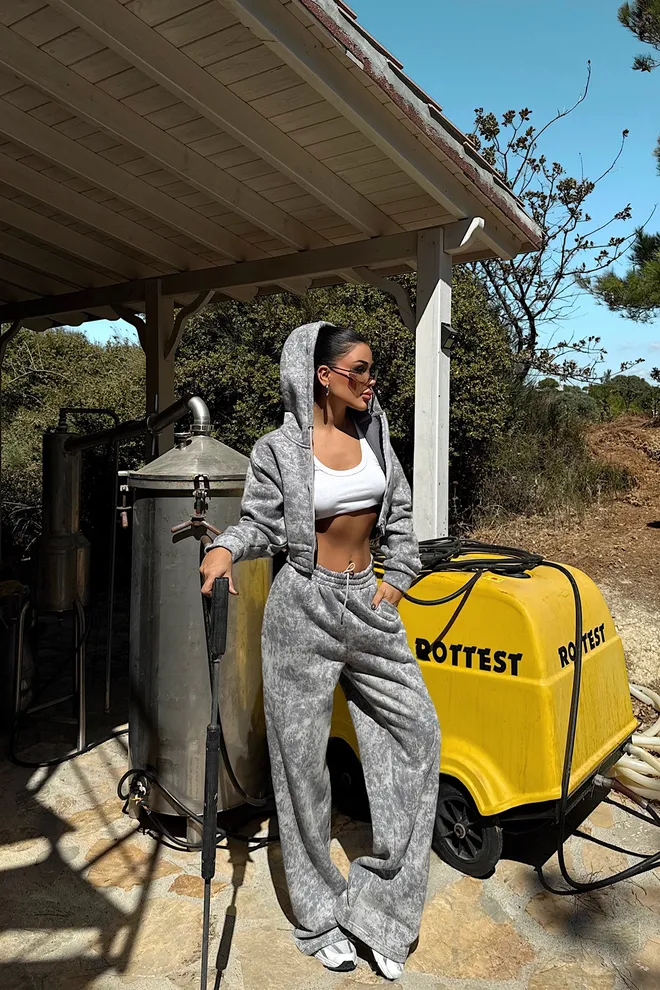 EYYO ATELIER Grey Tracksuit With Oversized Fit And Hooded Neck Wholesale Clothing Lounge