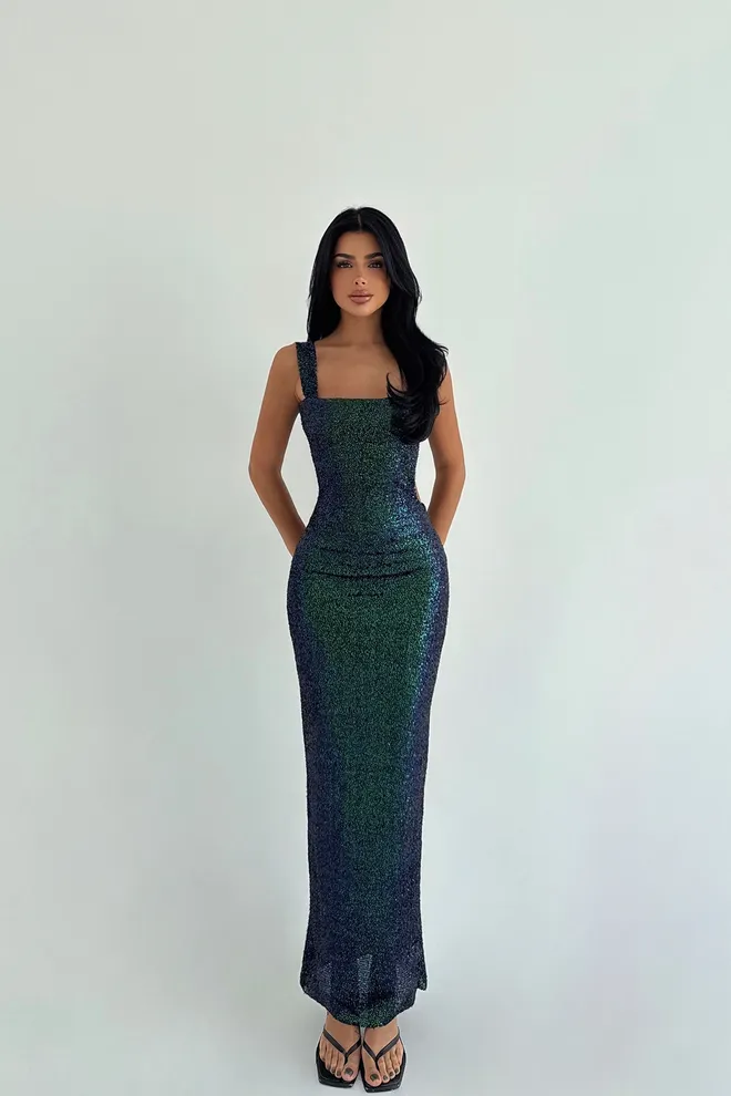 EYYO ATELIER Sukienka Bodycon Mix Kolorów Z Cekinami Glam Hurtowa sprzedaż odzieży Seksowny