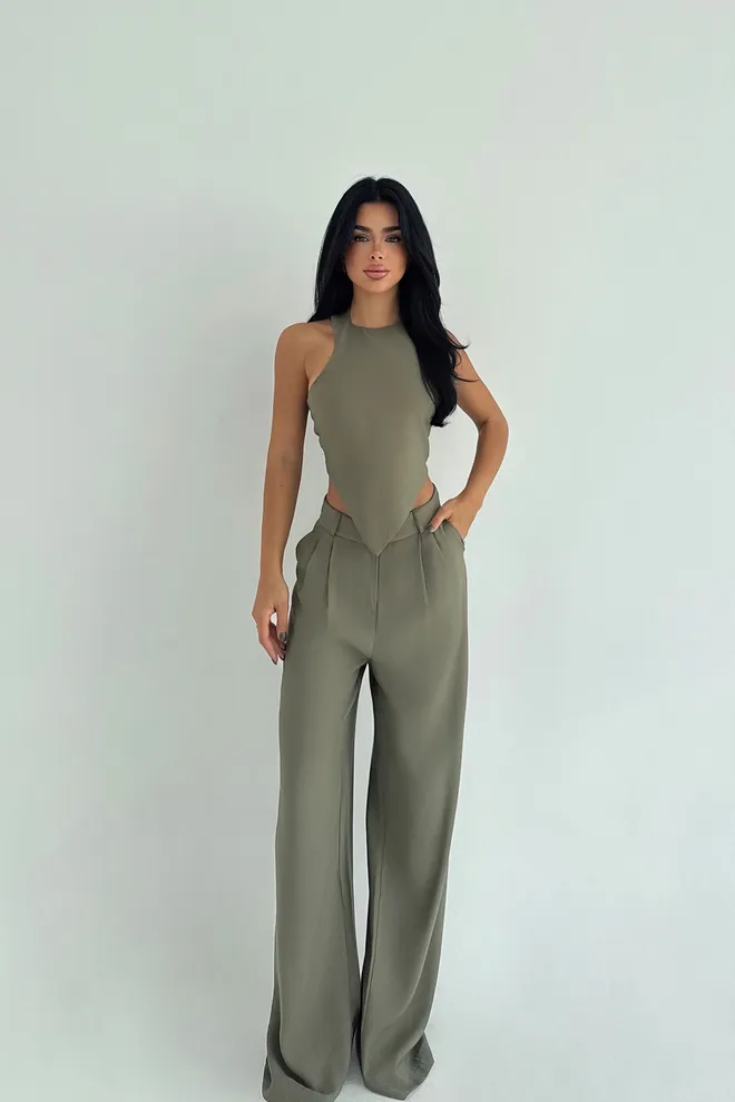 EYYO ATELIER Costum Formal Elegant Fără Mâneci Kaki Îmbrăcăminte cu ridicata Sexy