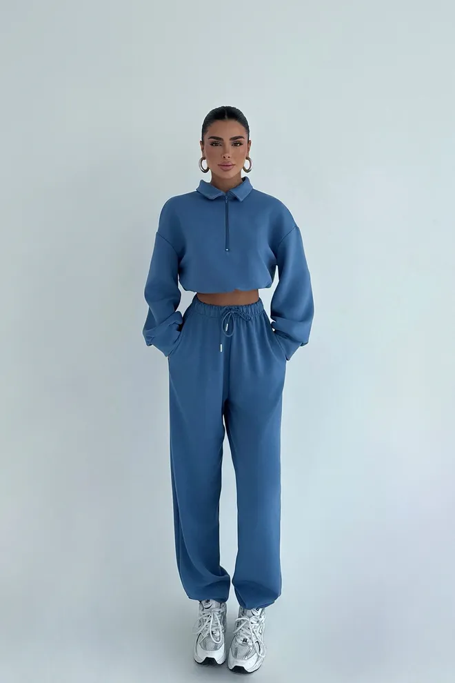 EYYO ATELIER Azul Fato De Treino Desporto Casual Roupa De Rua Elegante Roupas por atacado Casual