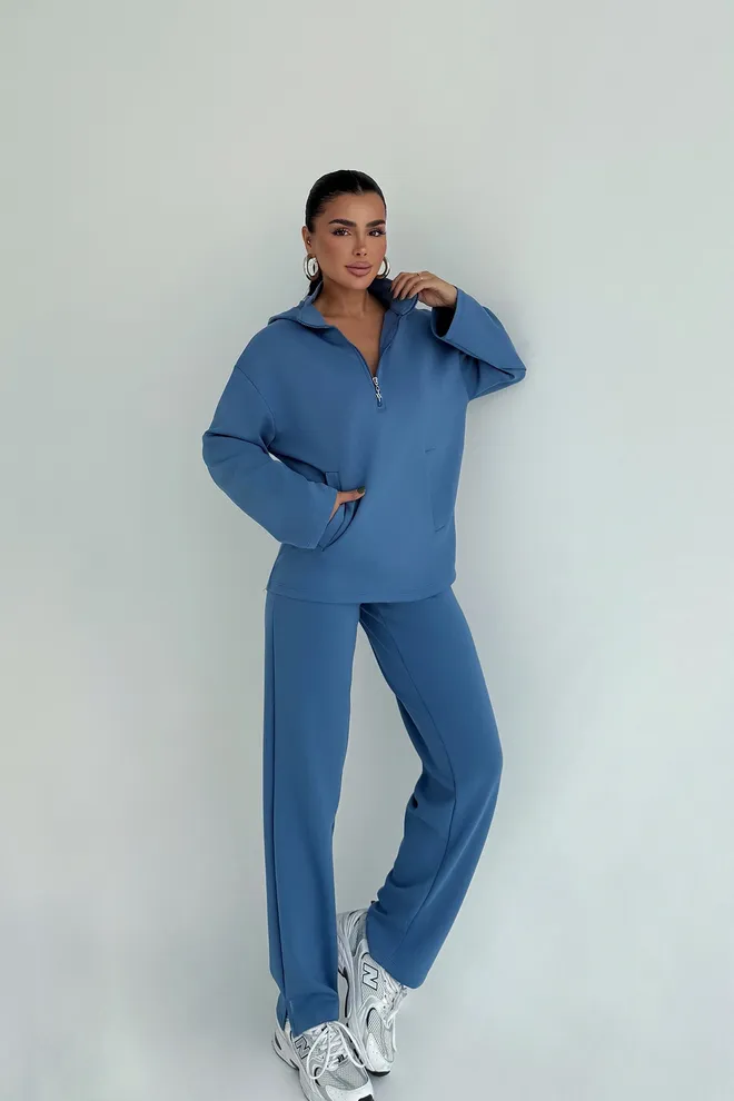 EYYO ATELIER Fato De Treino Azul Casual Desporto Roupa De Rua Elegante Roupas por atacado Casual