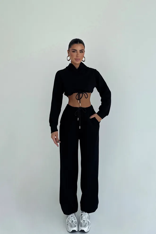 EYYO ATELIER Schwarz Trainingsanzug – Sportlicher Streetwear Jogger Großhandelskleidung Lässig