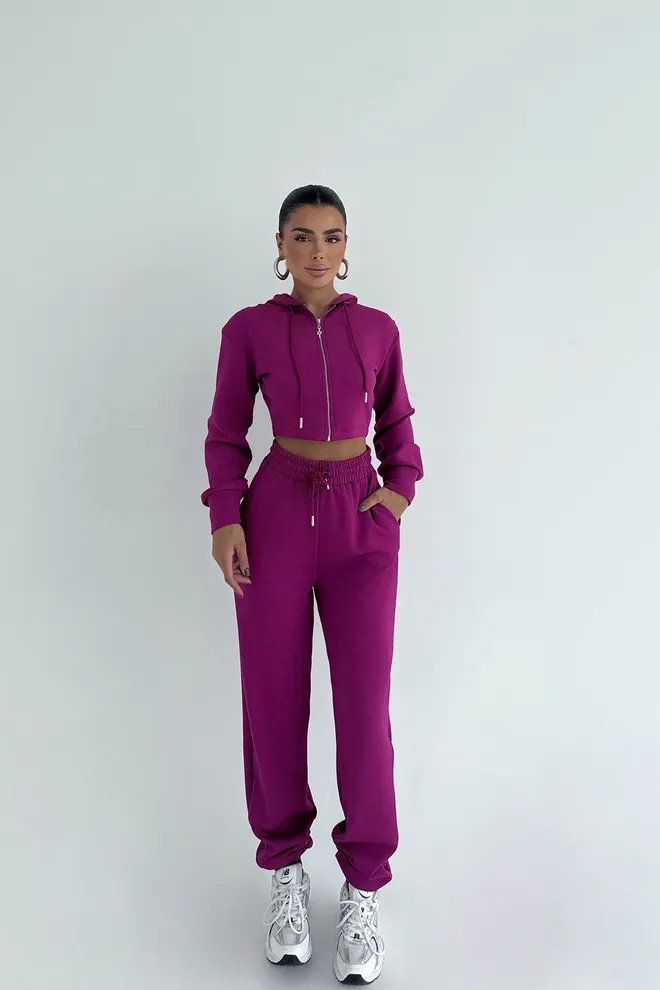 EYYO ATELIER Survêtement Fuchsia Avec Col À Capuche Et Pantalon Jogger Vêtements en gros Décontracté