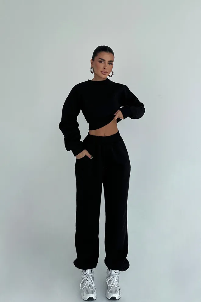 EYYO ATELIER Survêtement Noir Sport Décontracté Streetwear Jogger Vêtements en gros Décontracté