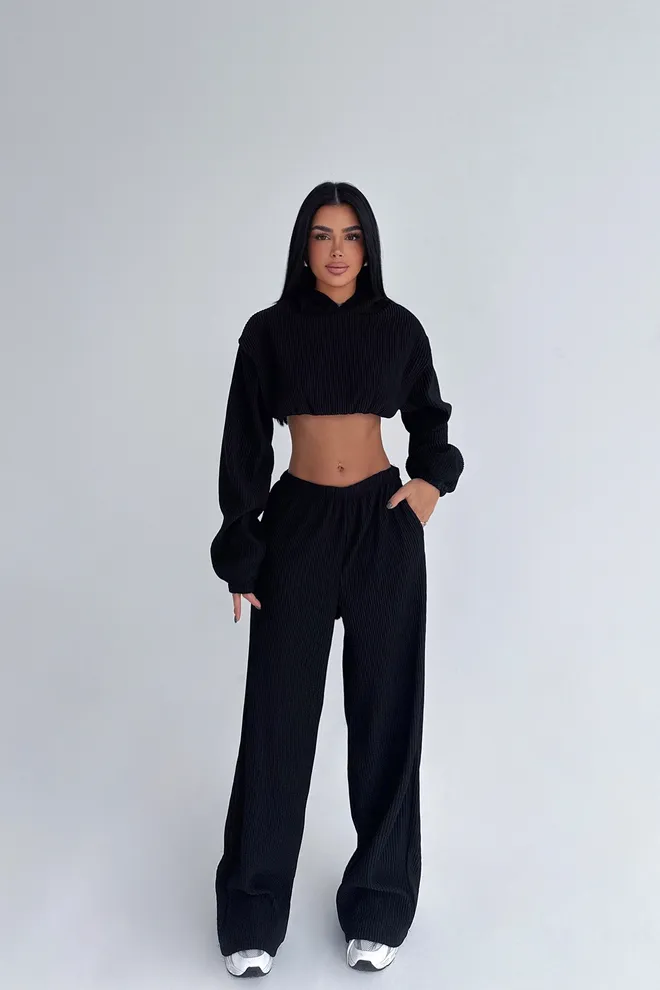 EYYO ATELIER Black Oversized Casual Streetwear Set Wholesale Clothing Casual