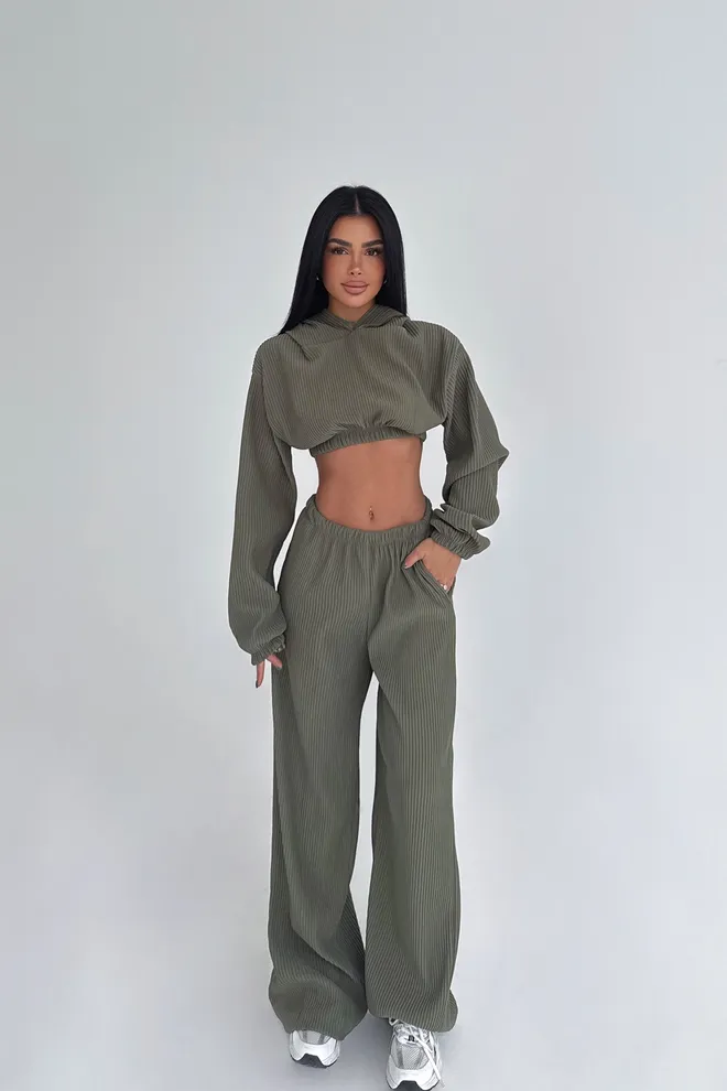 EYYO ATELIER Green Casual Striped Palazzo Set Wholesale Clothing Casual